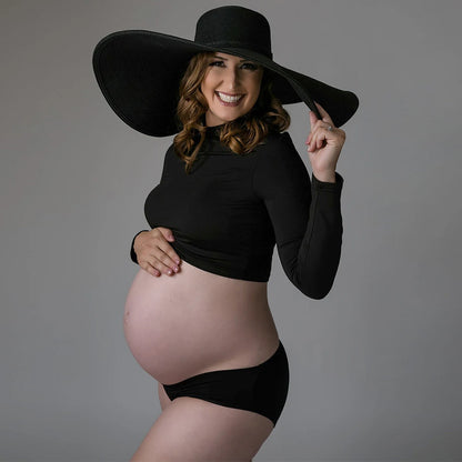 Maternity Long Sleeve T Shirts Womens Mock Neck Seamless Slim crop Tops For Pregnant photo shoot