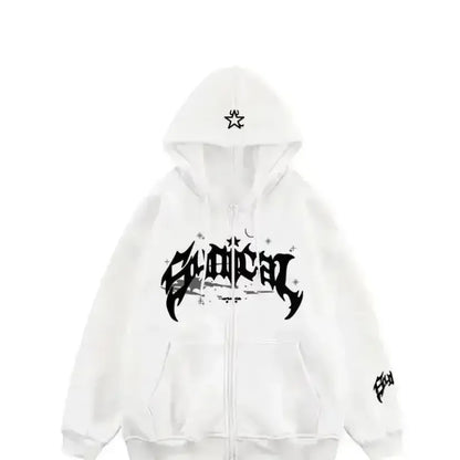 Men's Zipper Retro Hooded Sweatshirt with Star lettering Multi functional Casual Jacket, American Fashion 2025