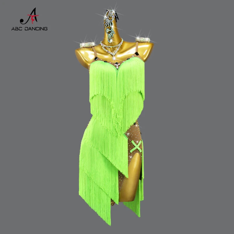2025 New Latin Dance Dress Adult Womens Sexy Short Skirt Tassel Clothes Ballroom Practice Wear Line Suit Prom Costume Customized