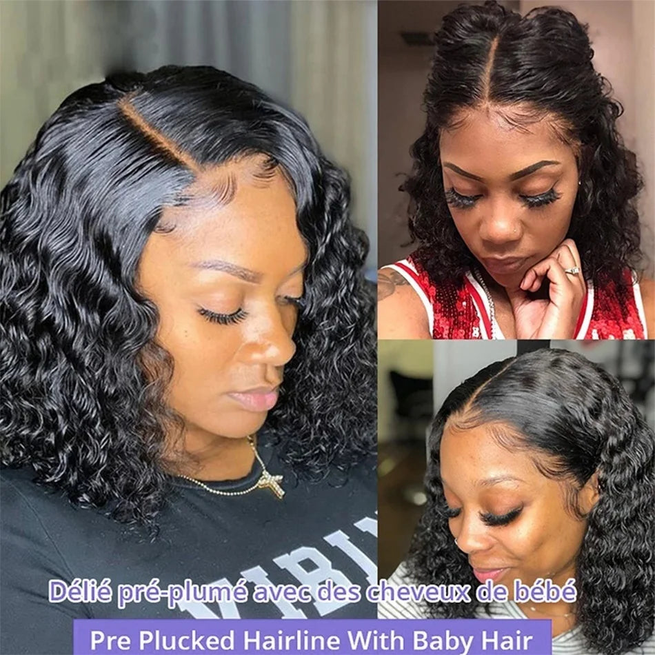 Kinky Curly Bob 13x4 4x4 Lace Front Human Hair Wig Deep Wave Short Bob 100% Human Hair Brazilian Natural Black Wigs For Women