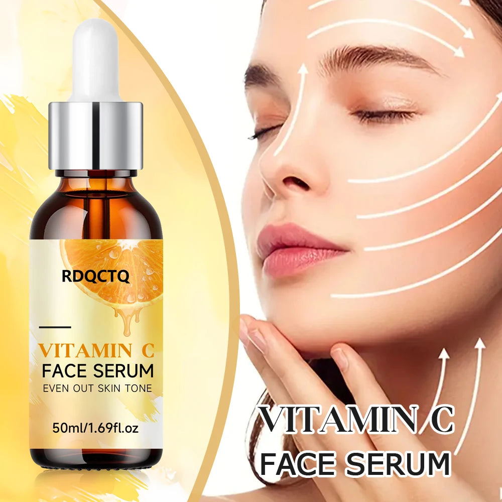 RDQCTQ Vitamin C Whitening Serum Remove Freckles Dark Spots Fade Melasma Melanin Brighten Repair Dull Face Essence Skin Care