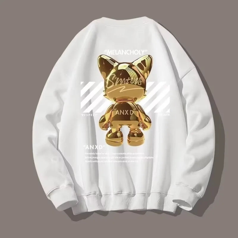 【M-8XL Sweatshirts】Men Oversized Sweatshirt Fashion Loose American Fashion Cat Ornaments Print Long Sleeve Couple Clothes