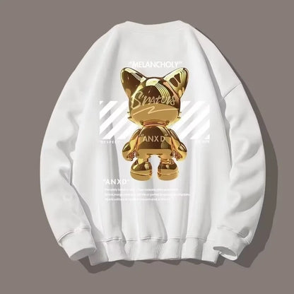 【M-8XL Sweatshirts】Men Oversized Sweatshirt Fashion Loose American Fashion Cat Ornaments Print Long Sleeve Couple Clothes