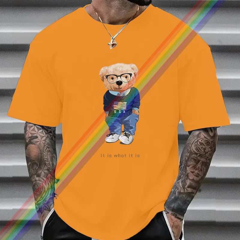 2024 Women Men T Shirt High-quality 100% Cotton T-Shirt Bear Print Streetwear Brand Casual Clothing Summer Big Size Fashion Tops