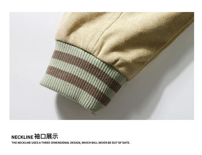 Hip Hop Men's Suede Embroidered Varsity Jacket Color Block Letter Graphic Long Sleeve Baseball Jacket Bomber Coat