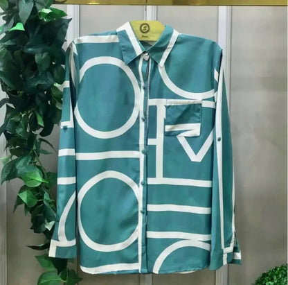 Women Geometric Print Shirt, Spring and Autumn Fashion Long-sleeved Shirts, Camisa Girls Chemise Size S M L XL XXL