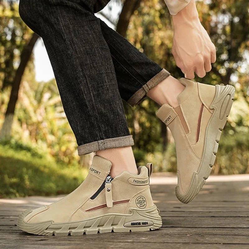 Mens Casual Labor Shoes Fashion Zipper Versatile Men Outdoor Climbing Shoes Non Slip Wear-resistant Sneakers Zapatos Para Hombre