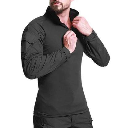 Men's Outdoor Tactical Shirts Long Sleeve Outfit Combat Shirt 1/4 Zipper Ripstop Tops Workwear pullover Camo Airsoft T-Shirts