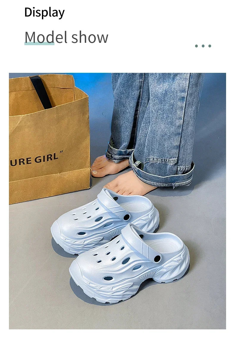 Summer New High-quality EVA Perforated Breathable Wearable Casual Solid Color Simple Thick-soled Large-sized Couple Sandals