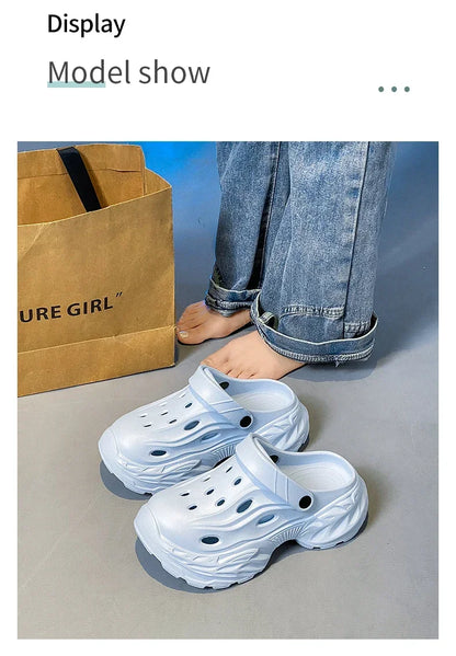 Summer New High-quality EVA Perforated Breathable Wearable Casual Solid Color Simple Thick-soled Large-sized Couple Sandals