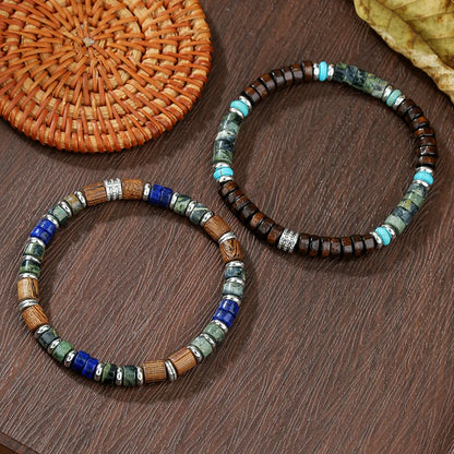 2PC/SET  Man's Tribal Wooden Beads Bracelet Set for Men Bohemia Beaded Natural Lapis Lazuli Stone Bracelet Man Pulseras Hombre