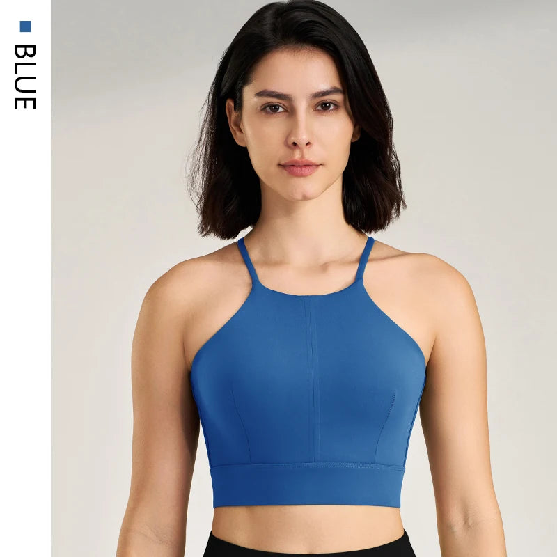 Women's sexy halter top gym high intensity workout yoga clothing gathered shockproof sports underwear yoga undershirt