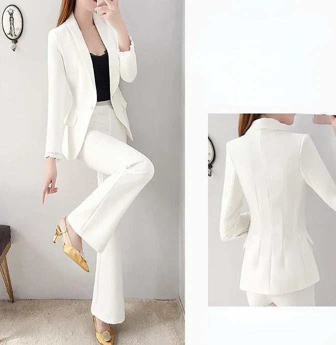 Blazer and White Trouser Suit Professional Womens 2 Pant Sets Two Piece Set Pants for Women Business Wear To Work Outfit Formal