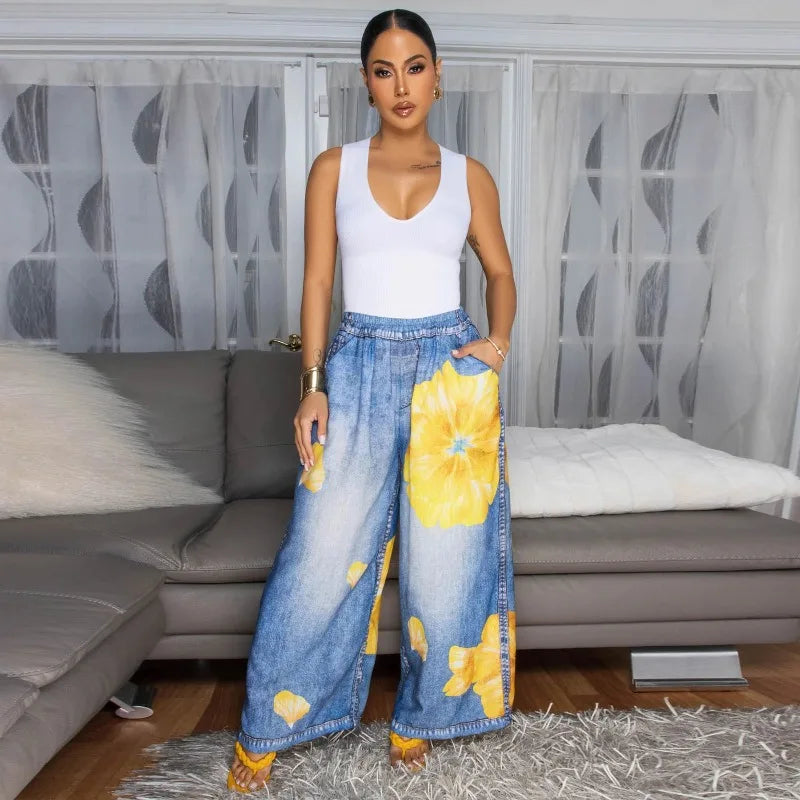 KEXU Women's Tie Dye Printed Wide Leg Casual Loose Long Pants Streetwear