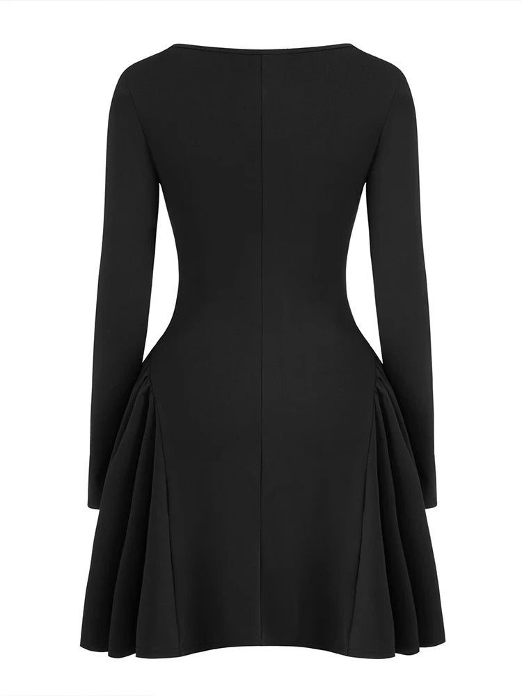 Solid Colour Square Neck Mini Dress Trimmed with Bow and Ruffle Solid Colour Pullover Dress Best for Spring/Summer