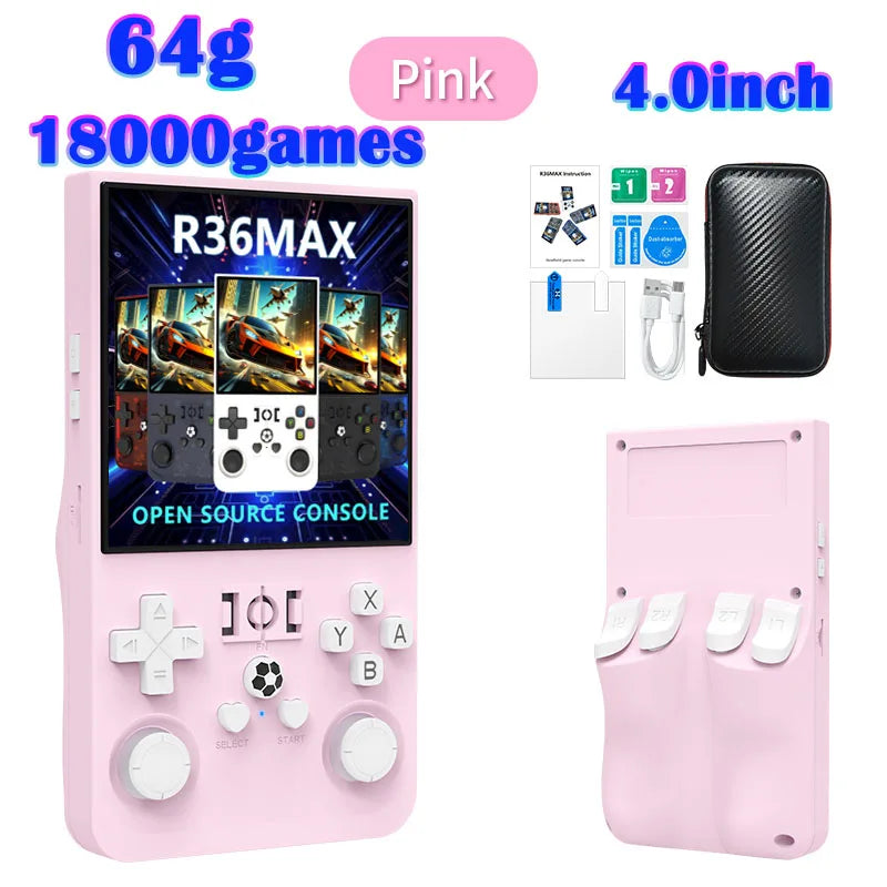R36MAX Game Console 64GB 128GB 18000+GAMES Linux System 4.0inch K36 vs R36S 3.5inch Pocket Video Player No Download Required