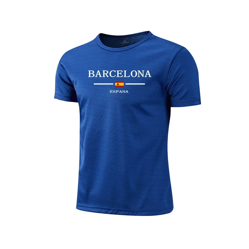 Barcelona Hot Sale Men's Summer Sports T-shirt High Quality Breathable Quickdry Tee Male Versatile Marathon Fitness Football Top