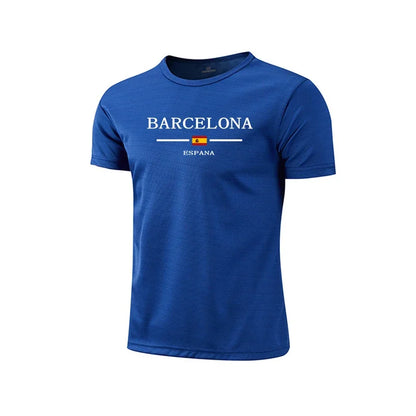 Barcelona Hot Sale Men's Summer Sports T-shirt High Quality Breathable Quickdry Tee Male Versatile Marathon Fitness Football Top