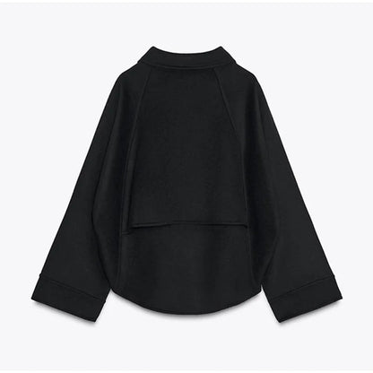 Woolen Zipper Loose Short Jacket Women Long Sleeve Lapel Solid 2025 Autumn Winter Commute Coat Street Office Warm Ladies Outwear