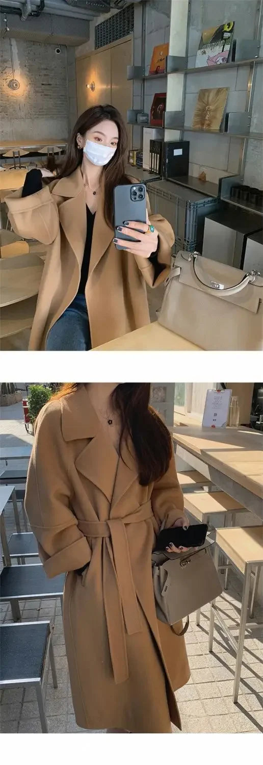 Plus Size New Hot Sale Of The Season Women's Woolen Coat Medium Length Versatile Small Size Tweed Outerwear Autumn Winter Fas...