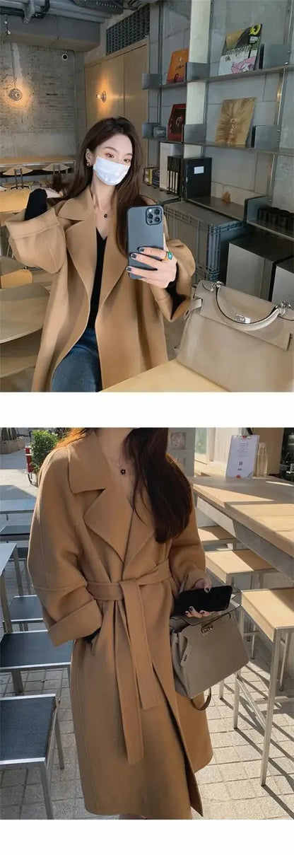 Plus Size New Hot Sale Of The Season Women's Woolen Coat Medium Length Versatile Small Size Tweed Outerwear Autumn Winter Fas...