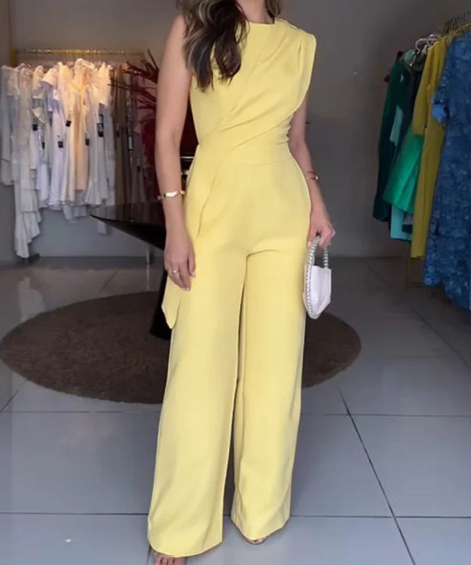 Women's Jumpsuit Fashion 2026 New Sleeveless Ruched Irregular Jumpsuit with Pockets Simple Commuting Style Elegant Jumpsuit