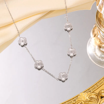 316l Stainless Steel Luxury Plum Blossom Plant Five Leaf Flower Necklace For Women Clavicle Chain Party Charm Jewelry Gift