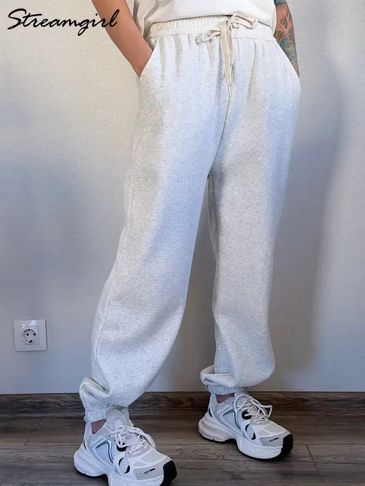 Thick Warm Fleece Sweatpants Women Winter Straight Leg Pants Gray Velvet Trousers Pants Jogger For Women Sweatpants Outfits