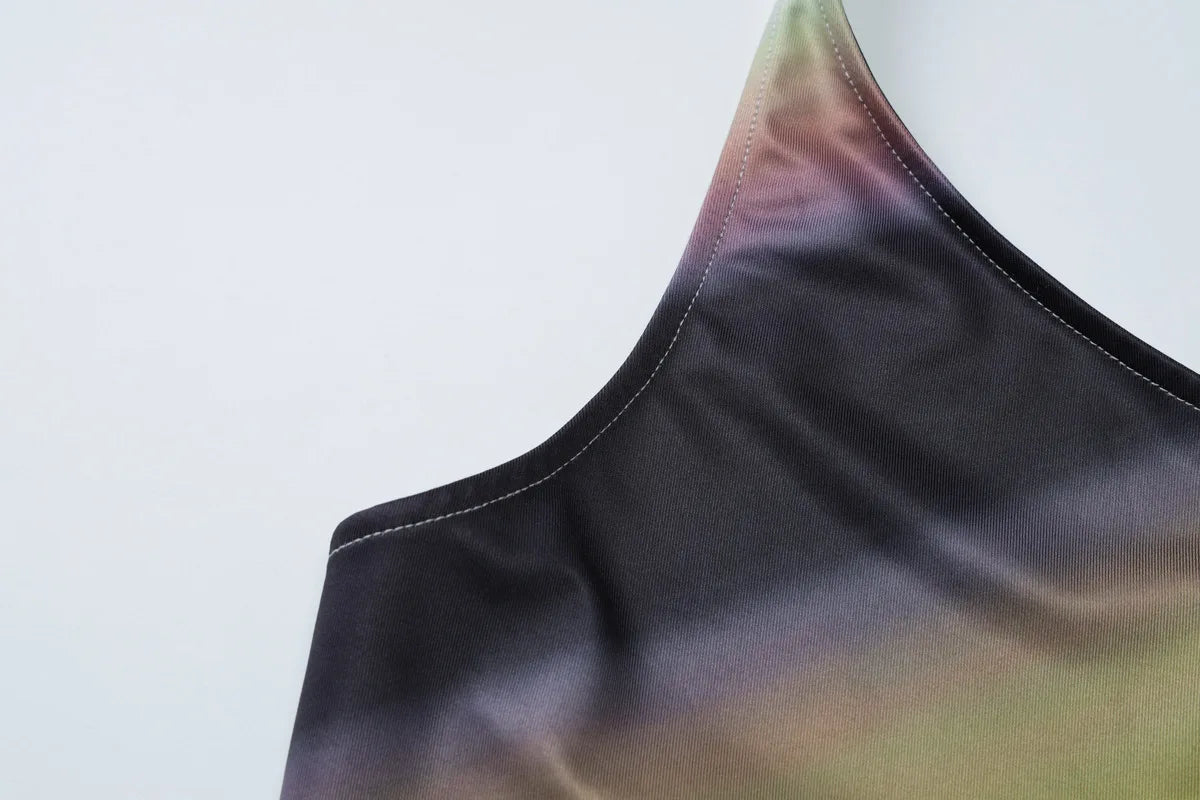 Elegant One Shoulder Green Gradient Color Vacation Beach Dress 2 Piece Set Women One Shoulder Backless Tank Top Long Skirts Suit