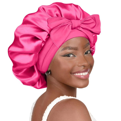Women Satin Tie Bonnet Spandex Wide Stretchy Band Long Tail Satin Cheveux Nuit Silk Sleeping Night Cap Bonnets for Women