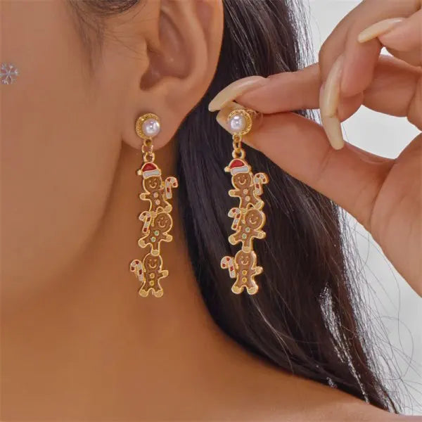 Merry Christmas Pearl Flower Star Bell Long Tassel Dangle Earrings for Women Shiny Crystal Zircon Snowflake Earring Girl Jewelry