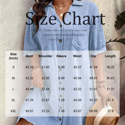 New Women'S Fashion Casual Solid Color Buttoned Mid-Length Short Sleeve Loose Dress Vestidos Para Mujer Ropa De Mujer 신상원피스