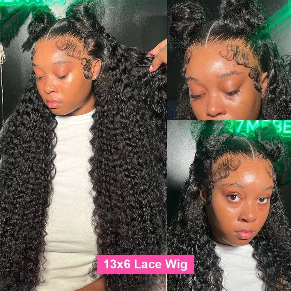 Deep Wave Lace Frontal Wig 13x4 13x6 Transparent Lace Frontal Wig Pre Plucked Remy 34 Inch Deep Curly Lace Front Human Hair Wigs
