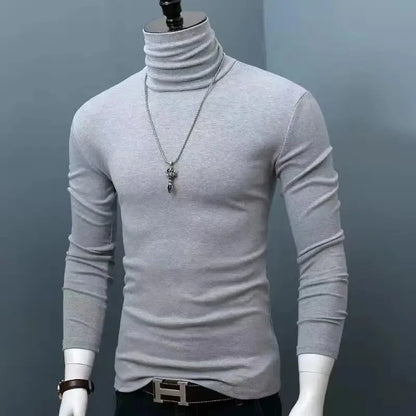 Slim Fit High Collar Long Sleeve Men's Base Shirt Inner Wear Simple Pure Color Large Size Warm Autumn Winter T-shirt Trendy Bran