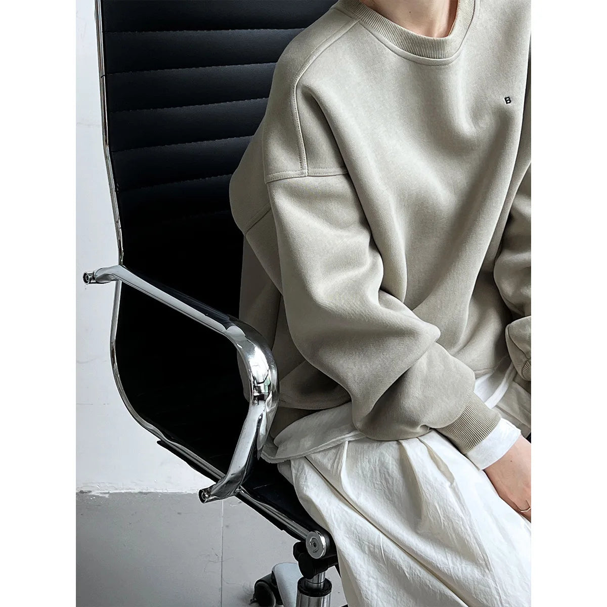 NS Pure Color Lazy Loose BF Hoodie Women's Simple Shape Sweatshirt Long Sleeve Letter Embroidery Top Casual Style Cotton Blend