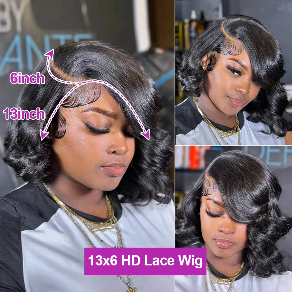 Short Bob Wig 13x4 Body Wave Glueless Wig Human Hair Brazilian Ready To Go Lace Frontal Wig Pre Cut No Glue For Women Preplucked