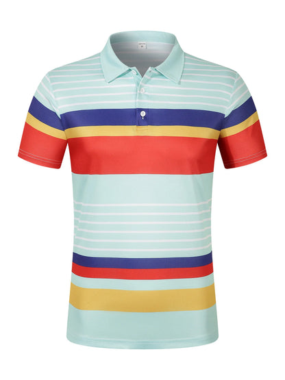 2025European and American ins cross-border 2024 summer new men's striped lapel short sleeved polo shirt casual contrasting polo