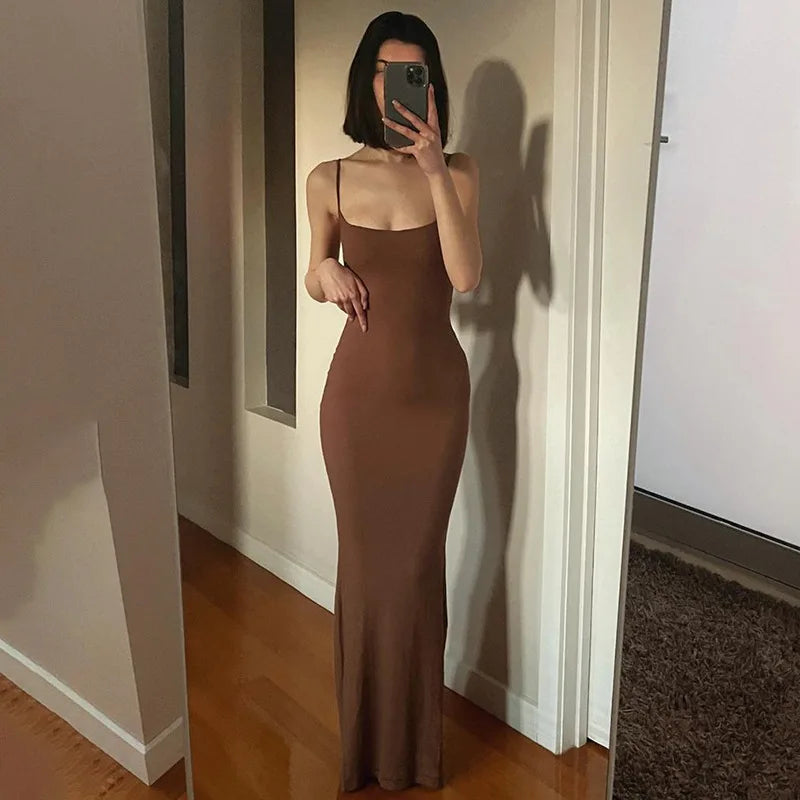 New Dresses 2025 Woman Fashion Summer Solid Colour Sexy Slim Camisole Skirts