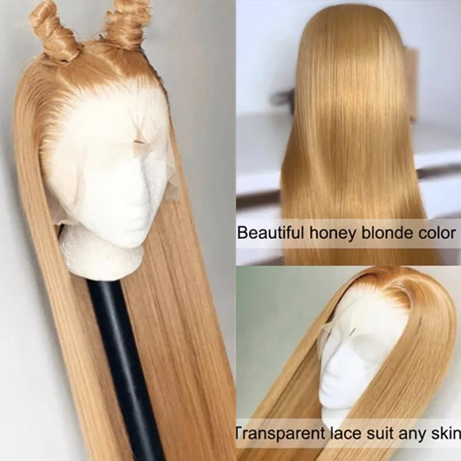 Bone Straight Honey Blonde Wig Human Hair Wigs 13x6 Hd Lace Frontal Wigs For Women 200% Density 27# Colored Lace Front Wigs