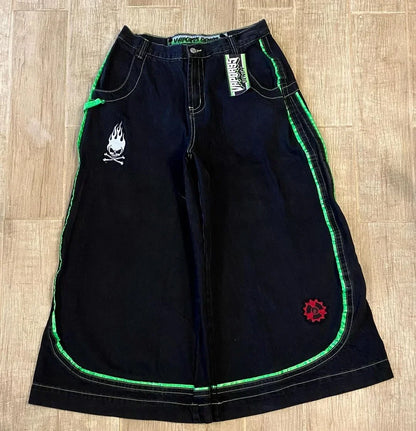 Streetwear 90s American New Trend Retro Skull Embroidery Baggy Jeans Men's Y2K Harajuku Hip-Hop Gothic Leisure Skateboard Pants