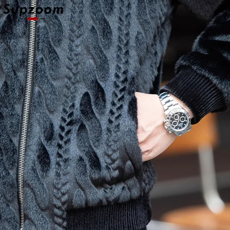 Supzoom New Arrival Top Fashion Ornamentation Winter Warm Flowing Gold Mink Imitation Fur Zipper Men's Stand-Up Collar Jacket