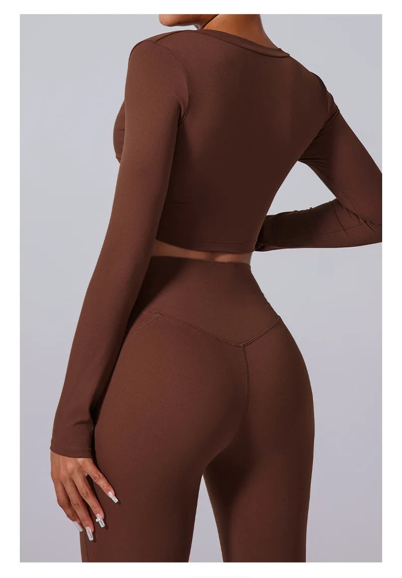 2 Pieces Wrap Front Gym Fitness Suit Women Long Sleeve Legging Workout Yoga Set Sports Bra Short Sports Clothes Tracksuit Female