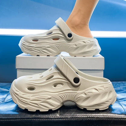 Summer New High-quality EVA Perforated Breathable Wearable Casual Solid Color Simple Thick-soled Large-sized Couple Sandals