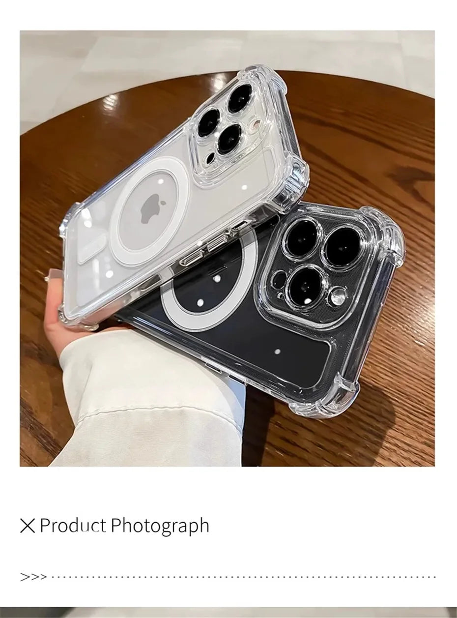 Transparent Magnetic Soft Phone Case For iPhone 17 Air 16 15 14 Plus 13 12 11 Pro Max Wireless Charge Magsafe Shockproof Cover