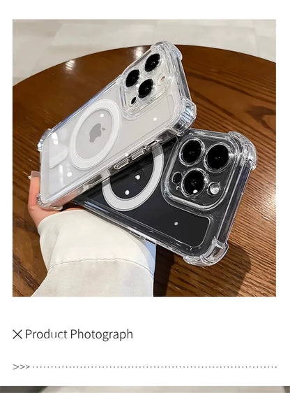 Transparent Magnetic Soft Phone Case For iPhone 17 Air 16 15 14 Plus 13 12 11 Pro Max Wireless Charge Magsafe Shockproof Cover