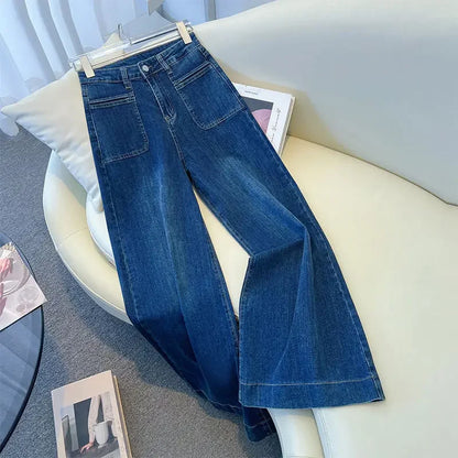 Retro High Waist Bell Bottom Jeans Women's Spring 2025 New Loose Wide Leg Denim Pants Slimming Effect Vintage Style