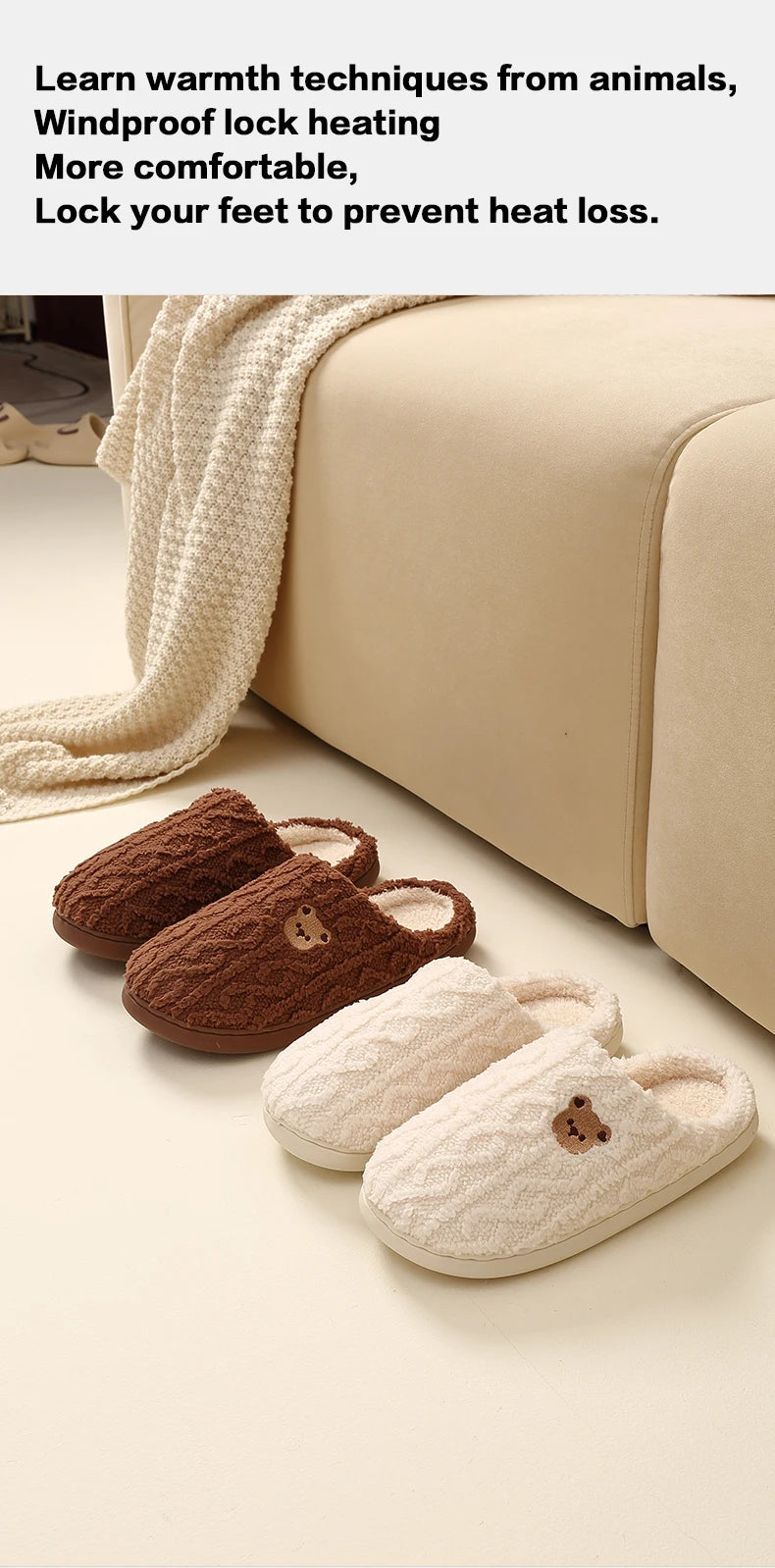 Cotton slippers for women in autumn and winter, new indoor and household anti slip warm plush slippers for men