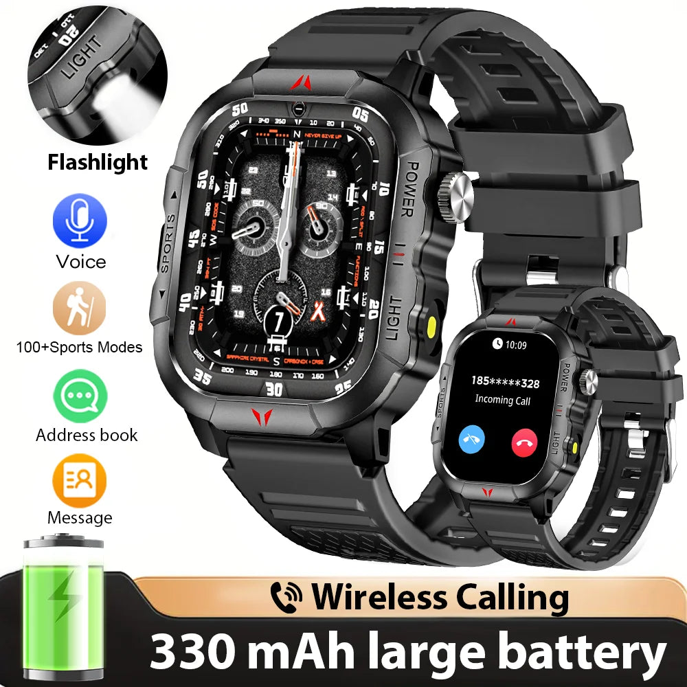 LAXASFIT New Smart Watch 2.01 Display Men Sports Watch LED Flashlight Bluetooth Call Health Monitor IP68 Waterproof Smart Watch