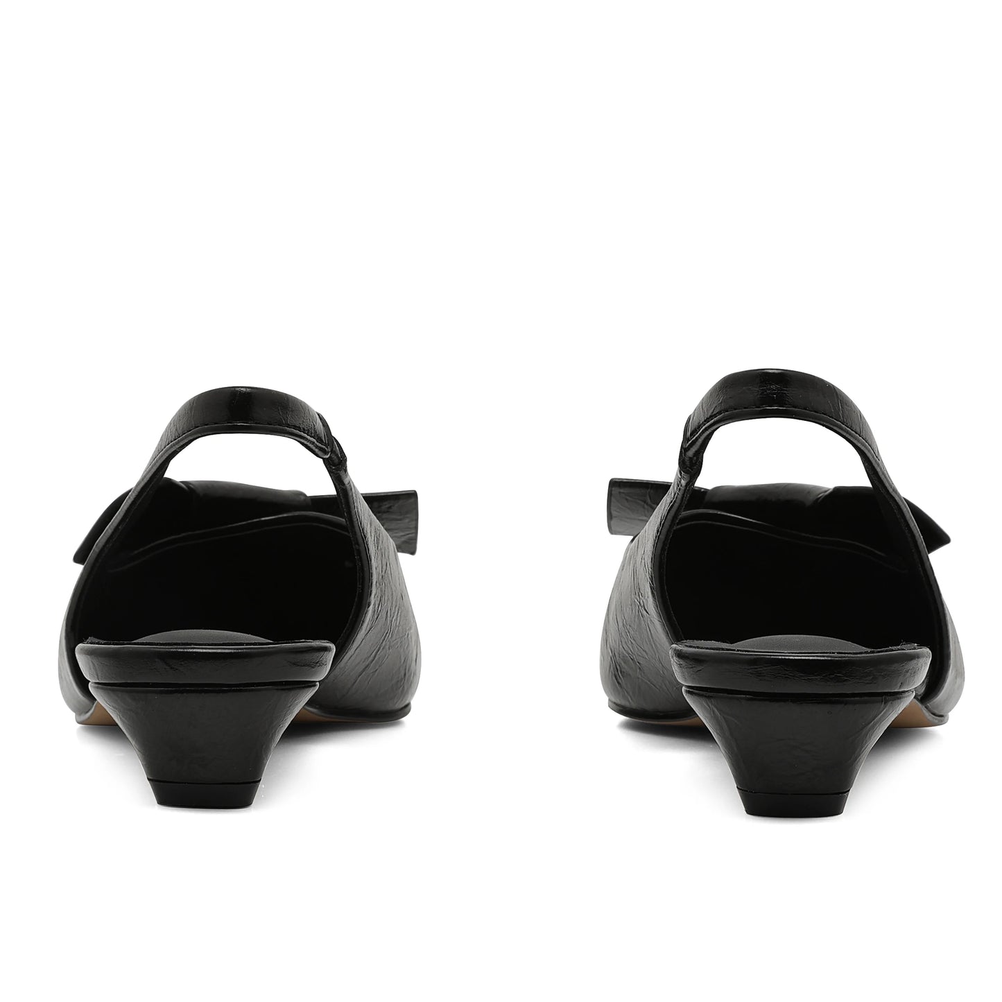 GIGIFOX Kitten Low Heels Bownkot Pointy Toe Leisure Sandals Pleated Slip-on Back Strap Flats Chic Office Ladies Shoes For Woman