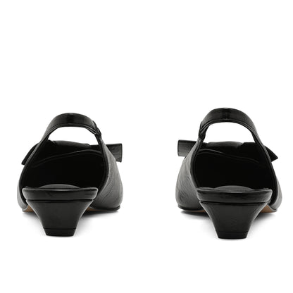 GIGIFOX Kitten Low Heels Bownkot Pointy Toe Leisure Sandals Pleated Slip-on Back Strap Flats Chic Office Ladies Shoes For Woman